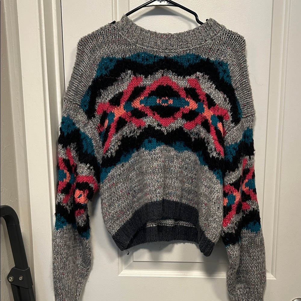 Free People Cozy Gray Patterned Sweater